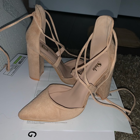 SOLD • Nude/light beige tie up heels - Picture 1 of 5